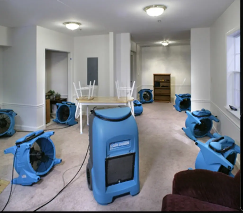 Air movers and dehumidifier setup for Water Damage Restoration in Port Allen